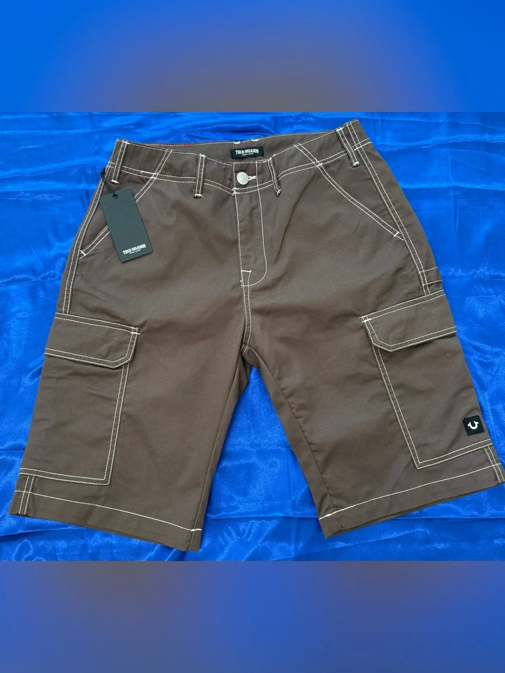True Religion Brown / Bracken Utility Cargo Shorts with Contrast Stitching - 32